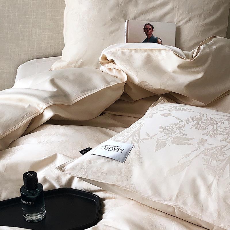 103680支绵柔暗水洗棉古复雅致床上四床件套四季款全棉纹提花被套