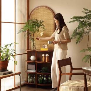 实木藤风编屏隔挡物可移动客厅NEG入户置玄关遮家用卧室花座屏