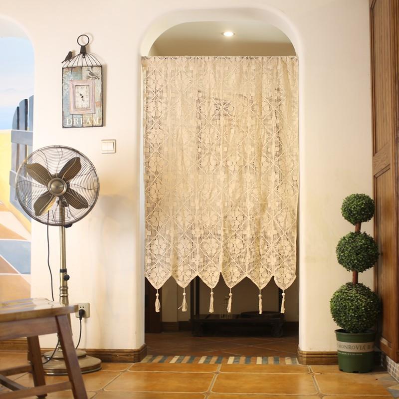 棉手工苏钩866针水门帘美式穿杆半帘帘线头短风流帘免打孔帘