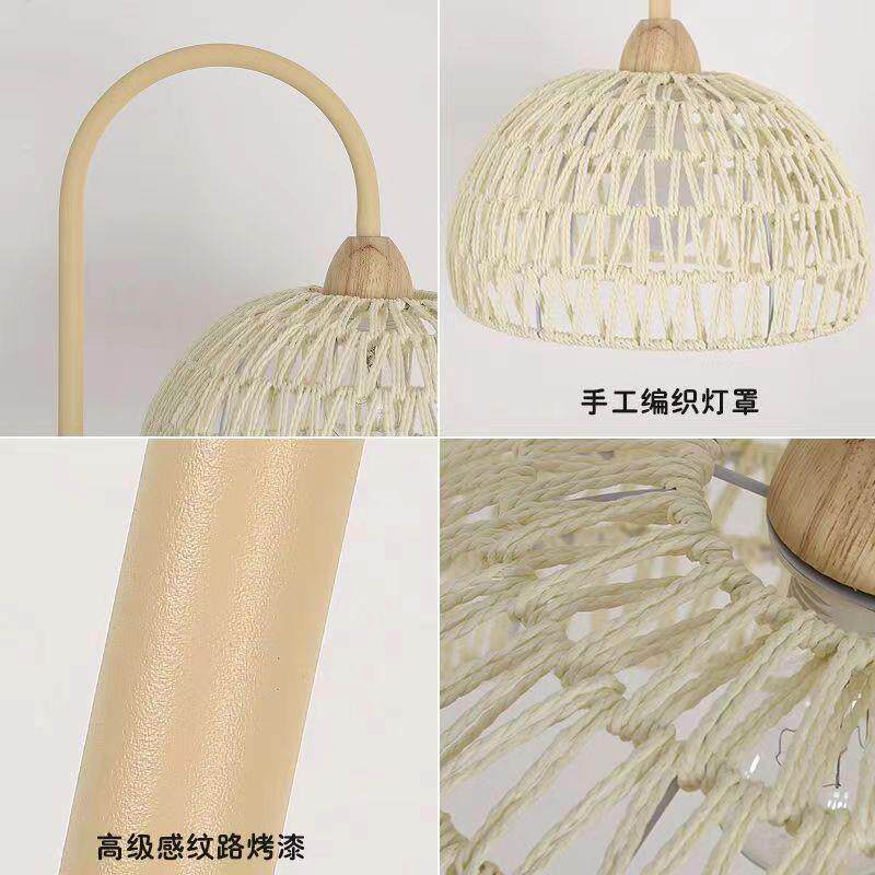 厅866法式奶油落地灯客卧室床头沙发边台风灯网红氛围灯民风宿藤