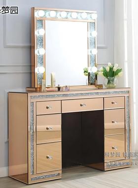 欧式镜面桌梳妆网红梳0妆桌现52146代简台约欧式轻奢镜面书389