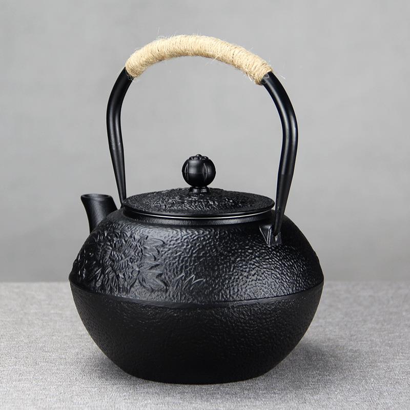 日式牡风1.2L茶丹带茶滤水泡手工铸铁壶600家用养生茶煮壶水壶铁