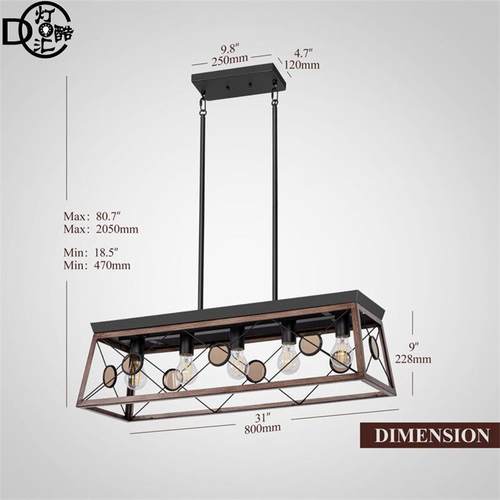 外销厨美房岛梯形吊灯木纹漆属式复舍古农工业乡DK220815村金灯
