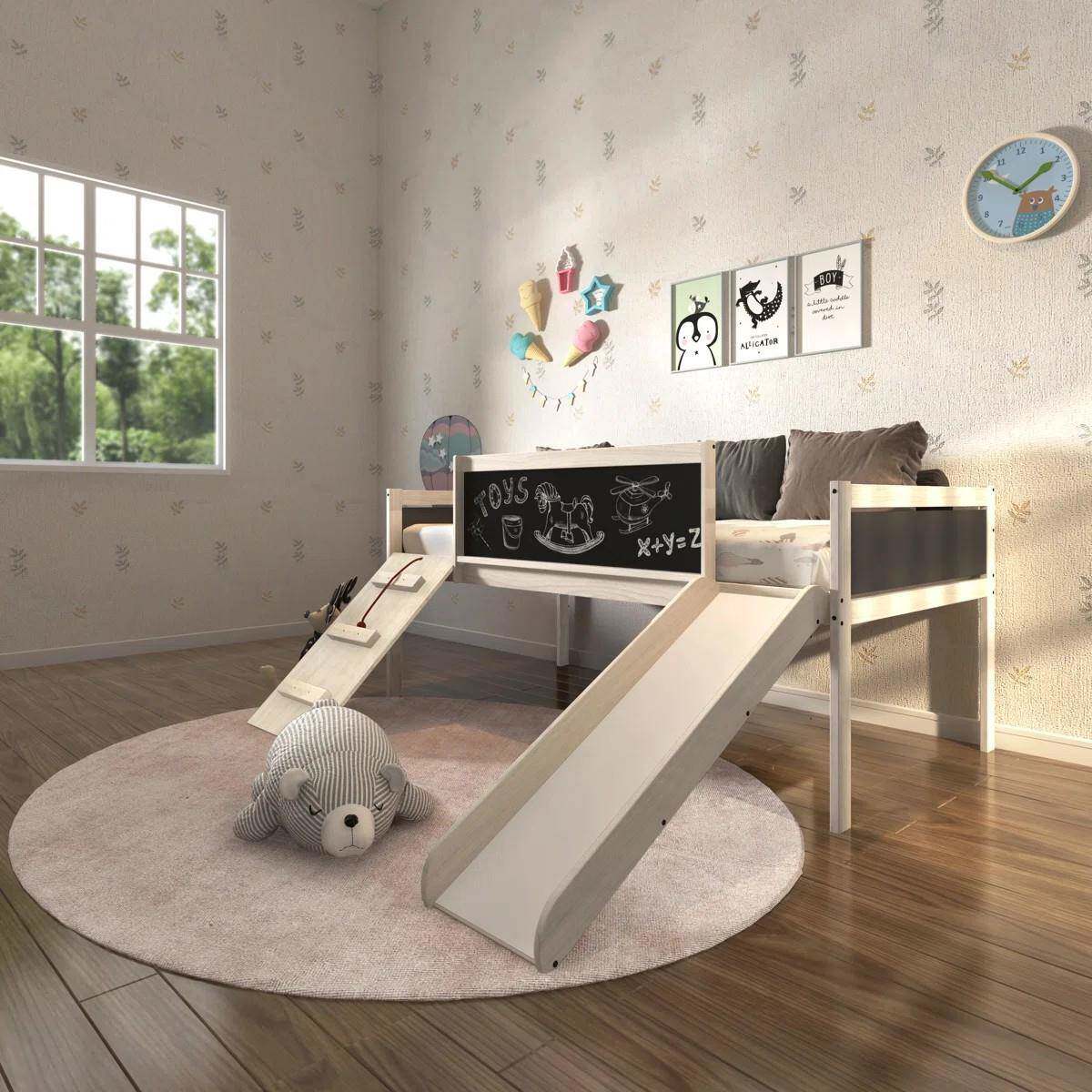 实木儿绘童实木半无品牌/床上下树屋床带高滑滑梯飞屋有黑板画梯
