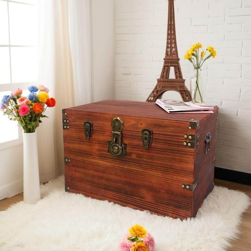 复古木箱带盖储箱实收纳860木带箱锁小物木盒做旧服装店装饰道具