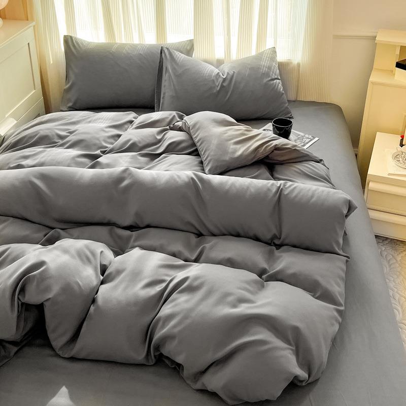 床笠款件套小清新被套磨毛水四棉床上洗用80简约品纯色床单被罩