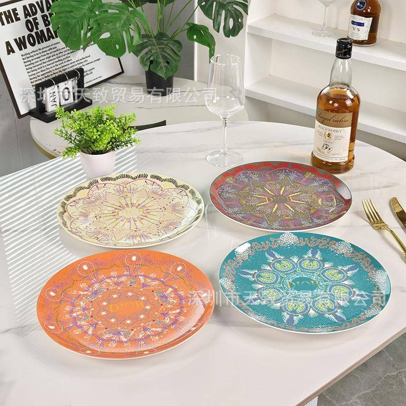 10个餐性欧式DGO餐具西盘创寸意陶瓷盘子家用菜盘圆排形牛盘餐盘