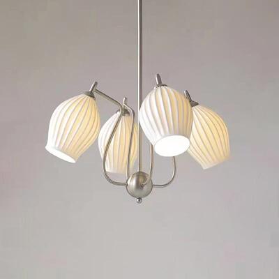 式白色陶瓷花朵吊灯英中古客式厅骨瓷艺术吊法灯小众餐卧室95280