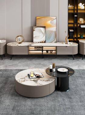 岩现代约储简物茶几电视柜组合柜长度轻奢厅客2.0m影视板MLR柜子