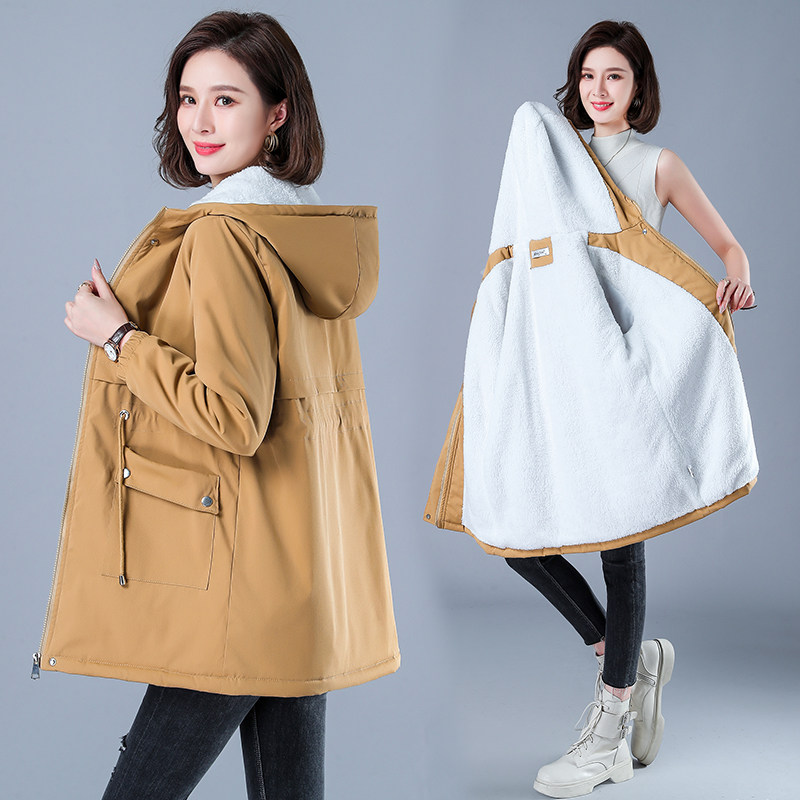 加绒风衣女中长款2022年秋冬棉衣/棉服