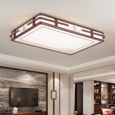 新中式吸顶灯客厅灯海棠木实木卧室餐厅灯仿古灯具套餐中国风5215