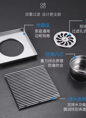 304不锈钢庭院卫生间浴室下水道大排量淋浴房20 30cm地漏75 110管