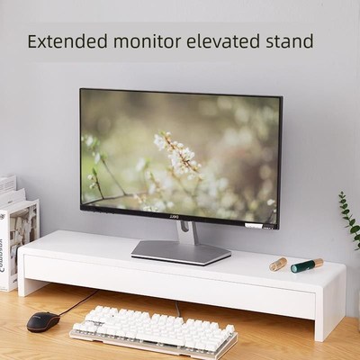 实木电脑显示器增高架加长桌面台式垫屏书桌办公桌白色抽屉大尺寸