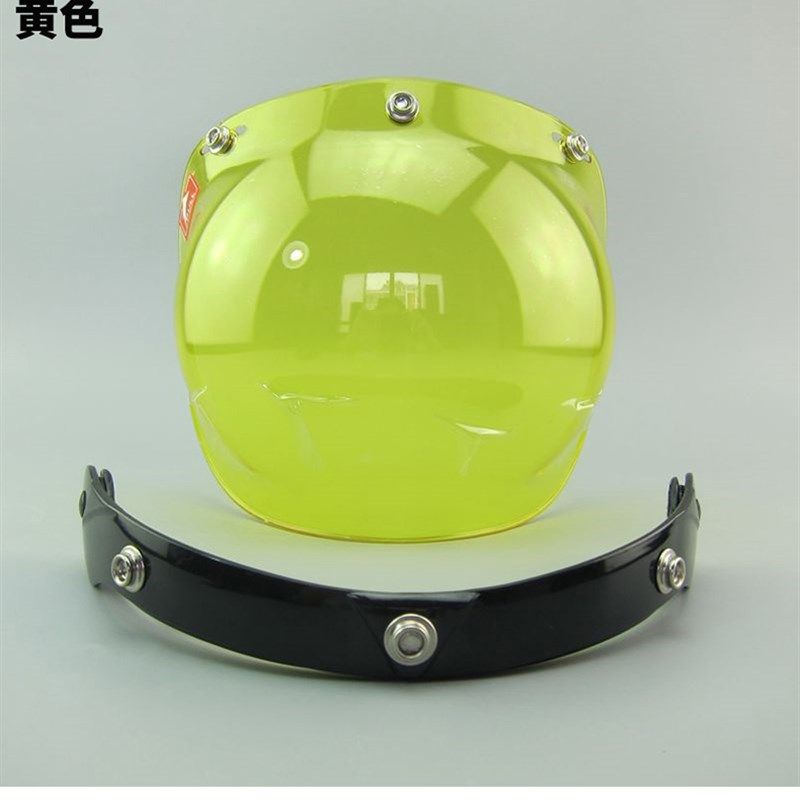 AMU摩托车机车复古头盔泡泡镜片三扣式带框架镀银透明挡风镜