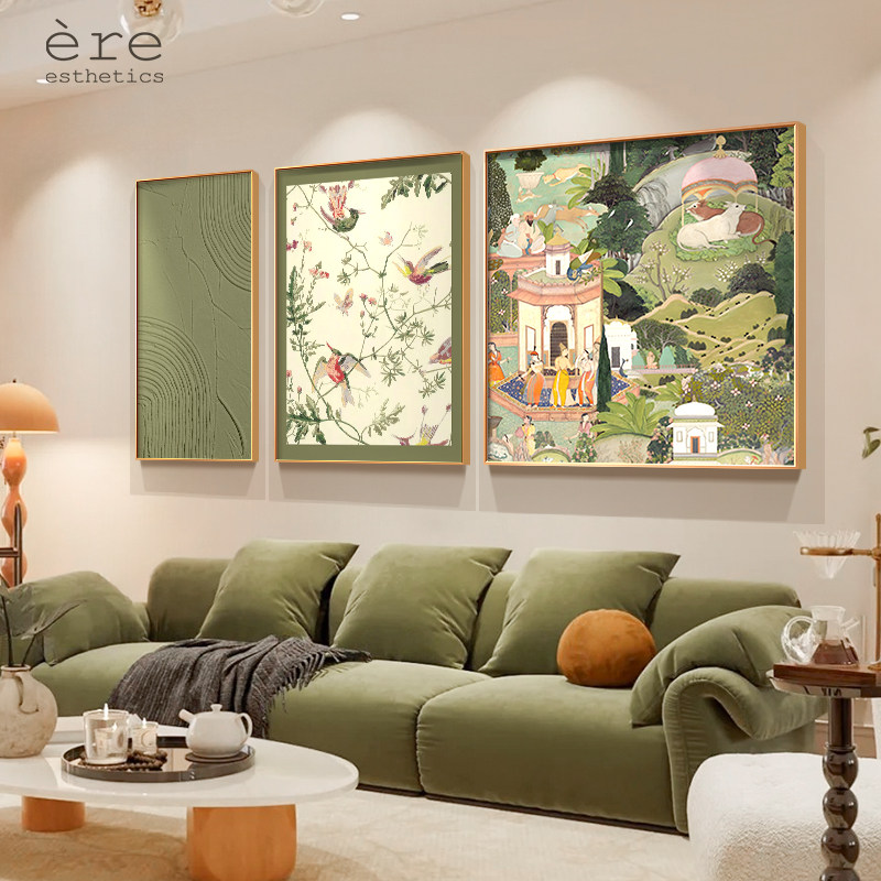 法式中古风客厅装饰画小众艺术高级感沙发背景墙挂画复古三联壁画,家居饰品,现代装饰画,淘宝优惠券,粉丝福利购,淘宝优惠卷