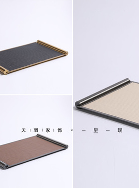 2023金属创意画卷托盘客厅茶几收纳盘摆件皮革置物盘售楼部软装盘