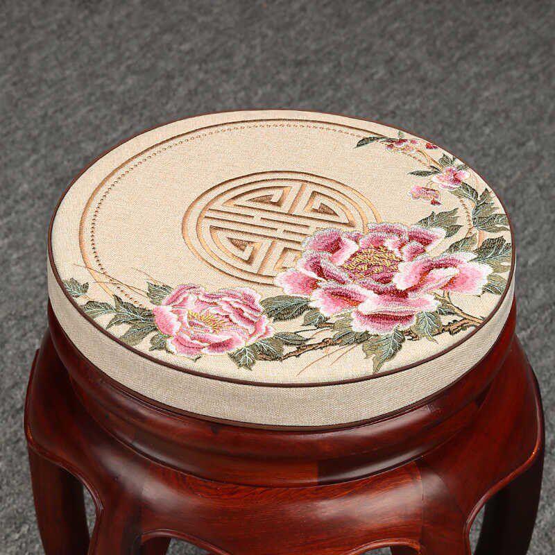 实木圆凳子坐垫中式红木圆形鼓凳垫圈椅藤椅垫防滑飘窗小圆垫定制