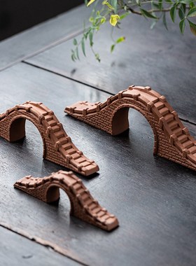 陶瓷真小桥拱桥古桥模型假山微景观盆景装饰鱼缸造景流水摆件