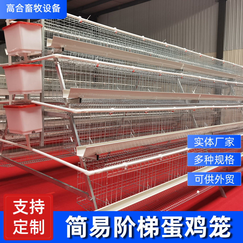 养殖场用A字形四层四门蛋鸡笼设备简易阶梯镀锌全套自动滚蛋鸡笼