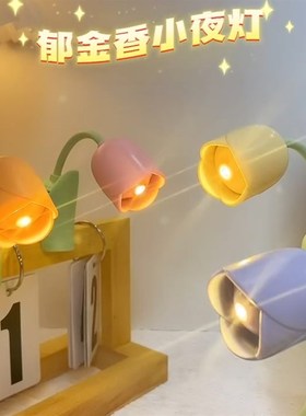 小夜灯郁金香花朵按动夹子护眼书桌台灯宿舍学生阅读夜读学习专用