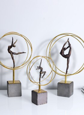现代简约创意体操人物摆件酒店客厅几何铁艺软装饰品样板房间摆饰