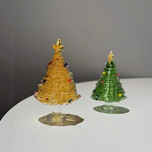 圣诞节装饰绕丝玻璃彩色圣诞树琉璃工艺品桌面摆件节日氛围感布置