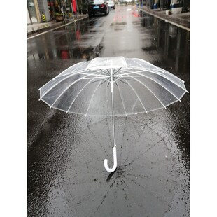 升级款 16骨透明伞弯勾自动长柄伞抗风加固白色纤维骨架耐用雨伞