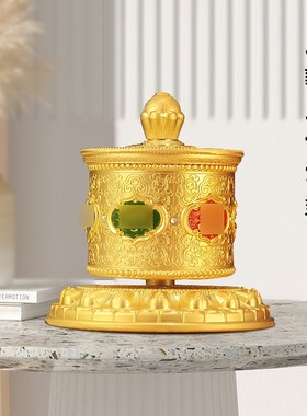 藏式指捻转轮手指尖式捻转筒客厅家用浮雕合金手动转桶办公室摆件