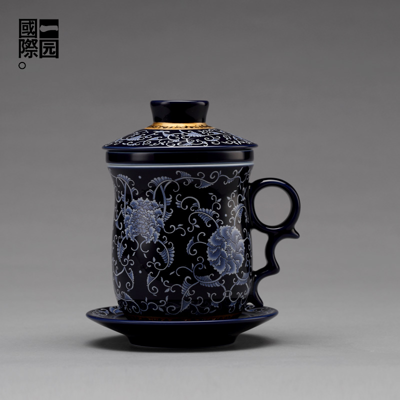 一园陶瓷过滤泡茶杯茶水分离男士高档办公室个人专用水杯国风杯子