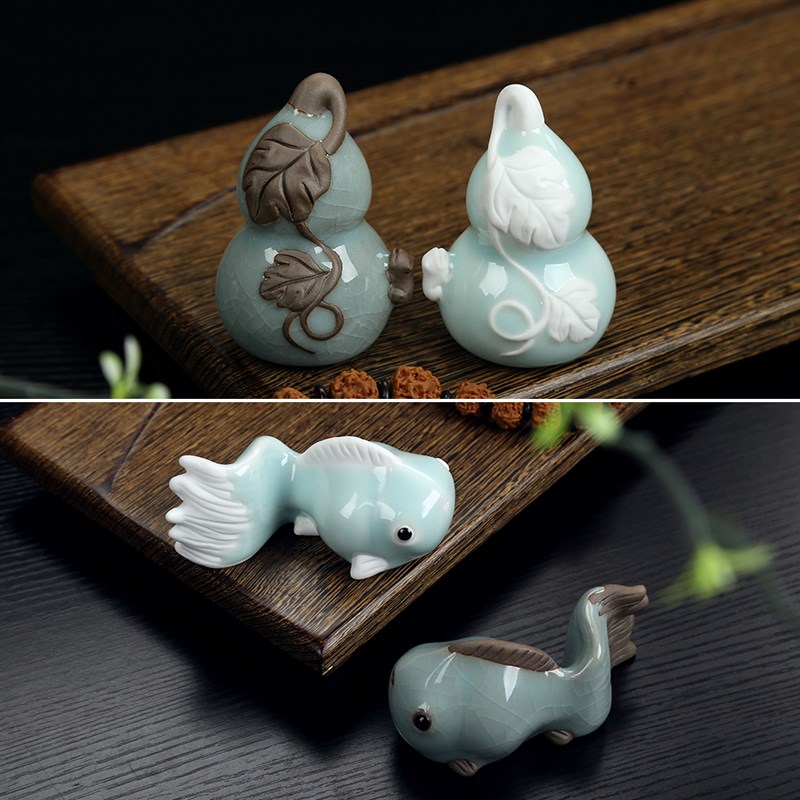 桌茶具配件摆设小饰品金鱼兔子葫芦茶玩茶宠摆件精品陶瓷可养招财
