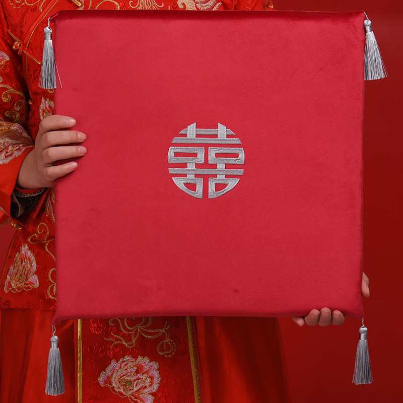 中式婚礼敬酒敬茶丝绒结婚刺绣喜字跪垫新郎新娘喜字福垫婚礼坐垫