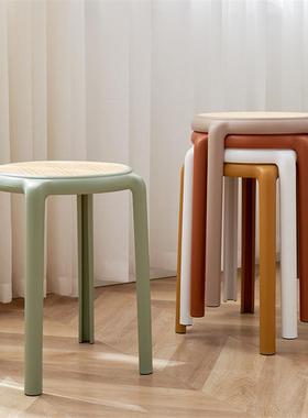 加厚凳塑料子可叠放家用餐桌椅简SD-FTB01约时创意尚圆凳藤编椅仿