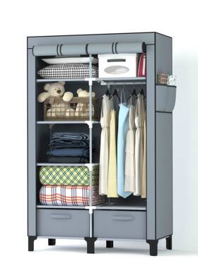 简易衣橱家出租DJ10195房宿布舍多层格大容纺量带收纳盒双开门无