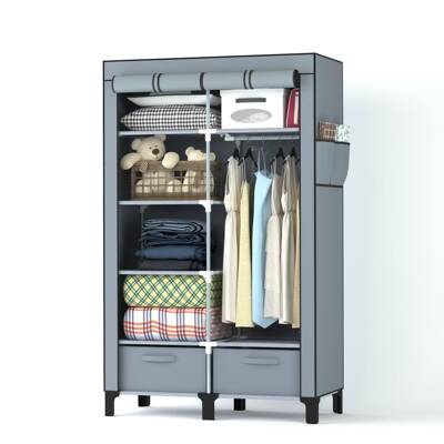 简易衣橱家出租DJ10195房宿布舍多层格大容纺量带收纳盒双开门无