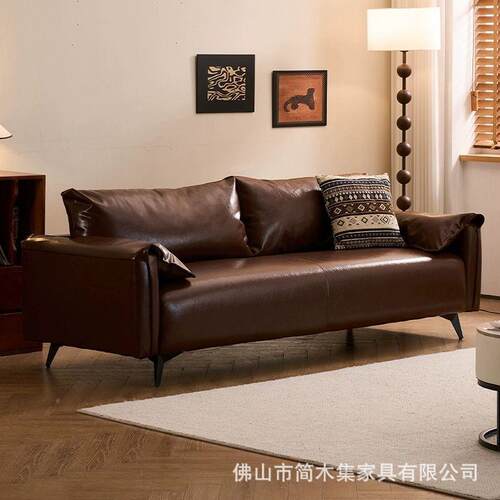 美店DNU式中古油蜡皮沙发厅小户型公客服寓接待装轻奢复古风双人