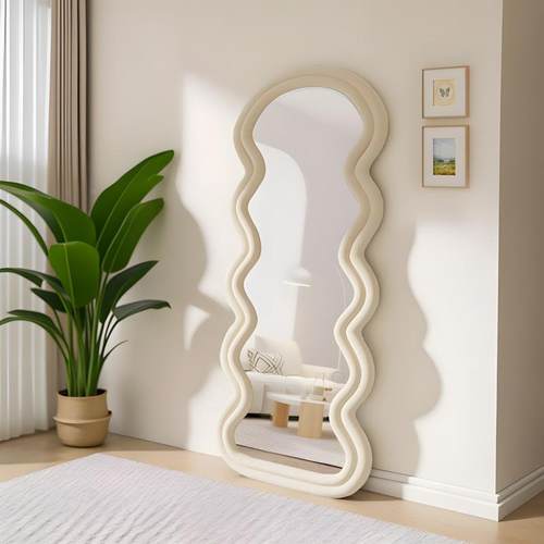 身落地镜子奶油风网红波浪全穿镜家用女生ZEM室轻卧奢衣试衣镜可