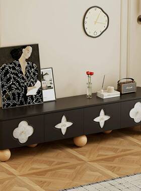 法式复古色四黑叶电视柜茶几组合厅中古草实木客地柜储物收纳CJO