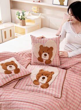 新款纯棉色织学办室午休毯全棉刺两绣公用生二合一UPZ车载靠枕实