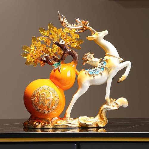 招葫芦发财树摆件353创意轻厅奢入户玄关财客电视柜办公桌面室鹿