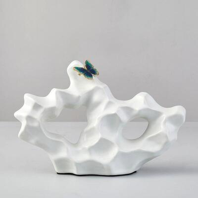 色新中式白太湖石假山房陶瓷家具饰摆ASG件样板玄关电视柜软装装