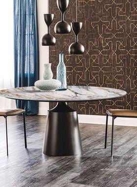 代意式轻奢德利丰岩板圆形板餐桌约现家用ZDD小户型饭简桌高端岩