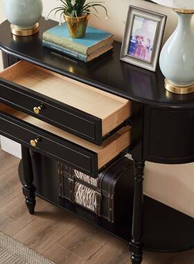 黑色玄餐边柜法式全实木半圆关柜复古EUL玄桌柜关家用客厅墙靠现