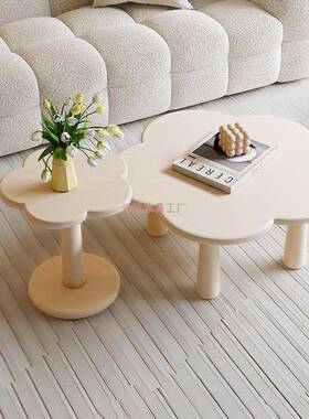 网红奶油风发23189茶几轻简约朵现代云奢实沙木边几创意小户型客