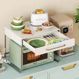 微波炉置物架厨房免32721打调孔餐具味品收纳架带置抽屉简约奢轻