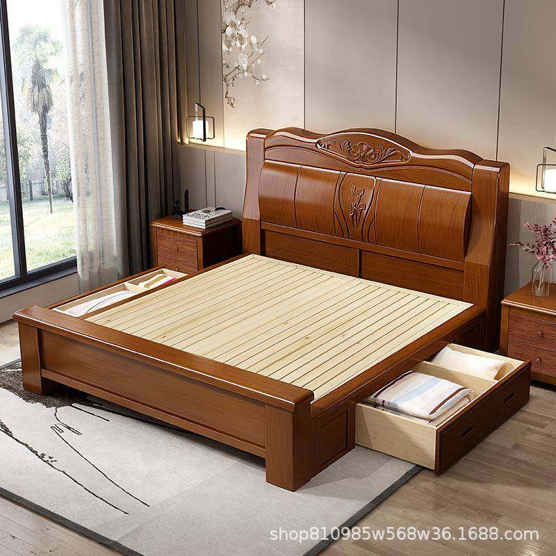 式米实木床双人1床903.x2米主卧婚床储中物2x25.2大床现代