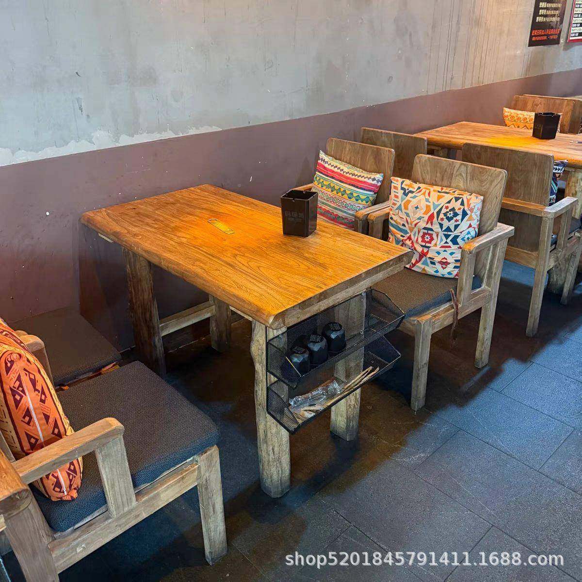 民谣酒吧桌椅木卡沙座实发椅子椅老榆木酒馆桌子民谣集长方QSY靠