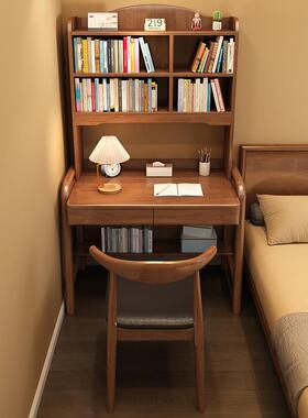 实木书书架一体桌简约现代家用桌学生型电72676脑小户桌卧室升降
