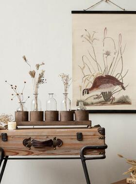 复古花做旧道顿尔实木套瓶玻花瓶璃摆件样板间名KBO宿家居透明瓶