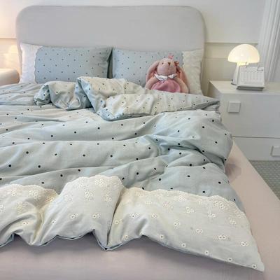 类母婴双层单纱床上四件法套皱皱水洗棉式花边床被PJ套宿A舍三件