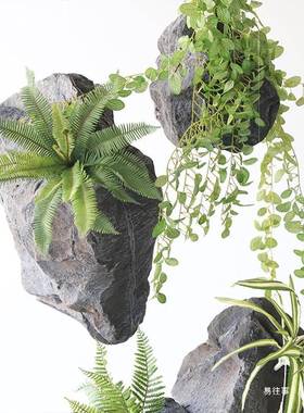 鱼造景悬浮石鱼树脂tj#%y%fg悬挂假石头假山造景装缸饰池浮雕悬塑